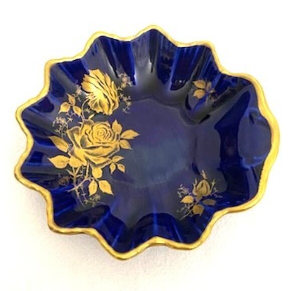 Vtg Old Foley James Kent Staffordshire England Dish Cobalt Blue & Gold Floral - Picture 1 of 6